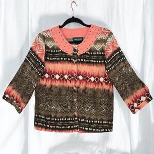 Lemon Grass Studio Women's Medium Multicolored 3/4 Sleeve Shirt Bohemian Beaded‎